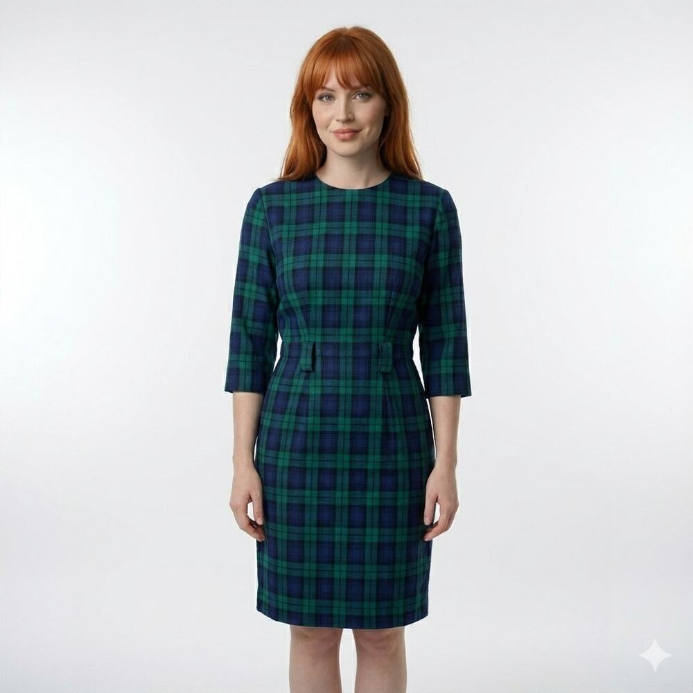 Vintage Clues Collections Plaid Long Sleeve Shift Dress Rockabilly Preppy Sz 14